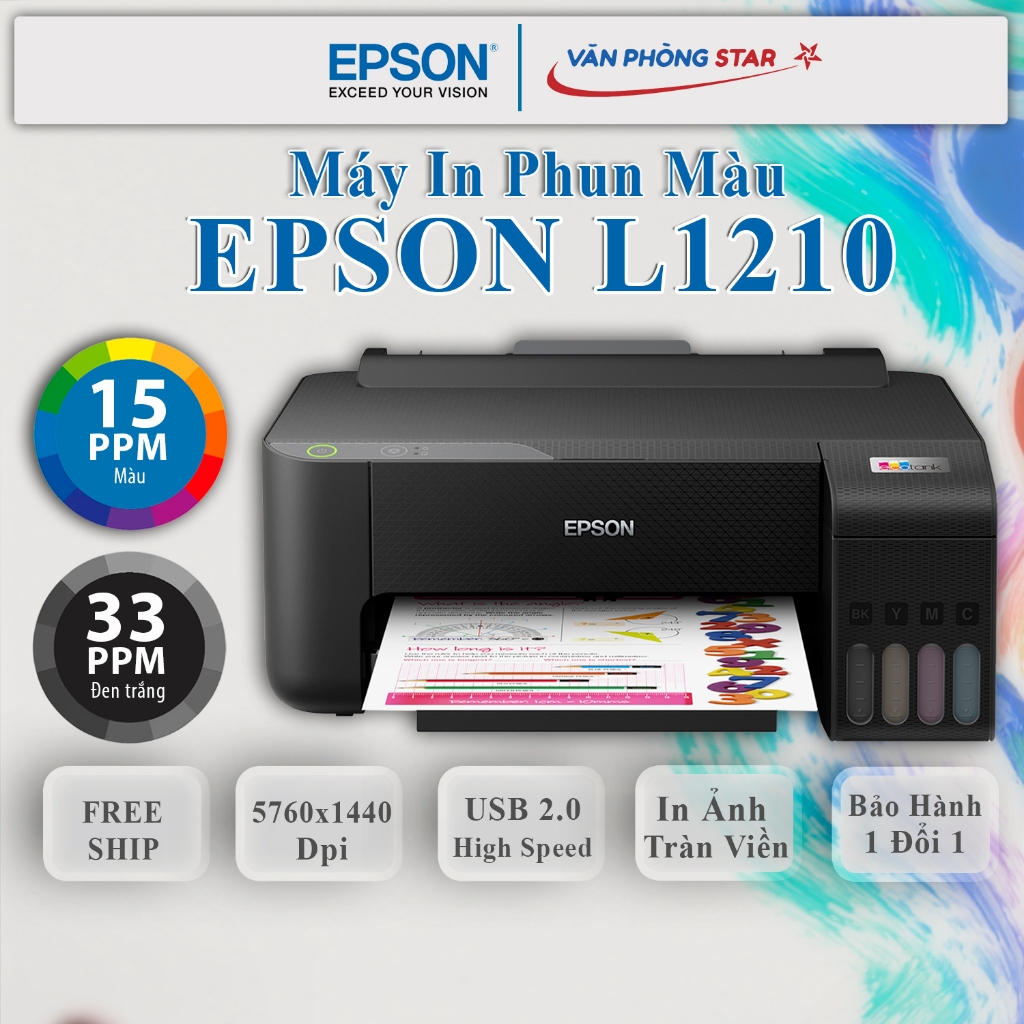 Máy in phun màu Epson L1210 chính hãng. Máy in màu A4, in ảnh, văn bản ...