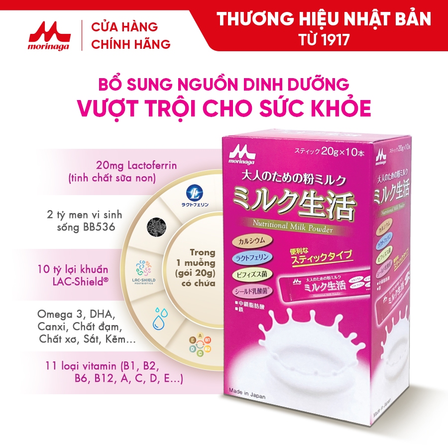 Ảnh Sữa bột dinh dưỡng Morinaga cho Người trưởng thành_Nhập khẩu chính hãng Nhật Bản_Hộp 10 gói x 20g 2