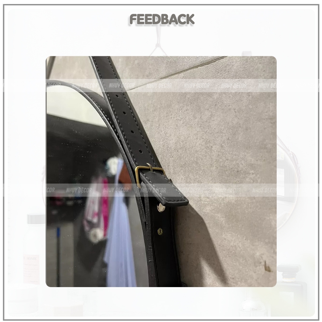 Gương treo tường viền dây da đen nâu Nhu Y Decor - gương tròn treo trang điểm chất liệu da simili cao cấp sang trọng