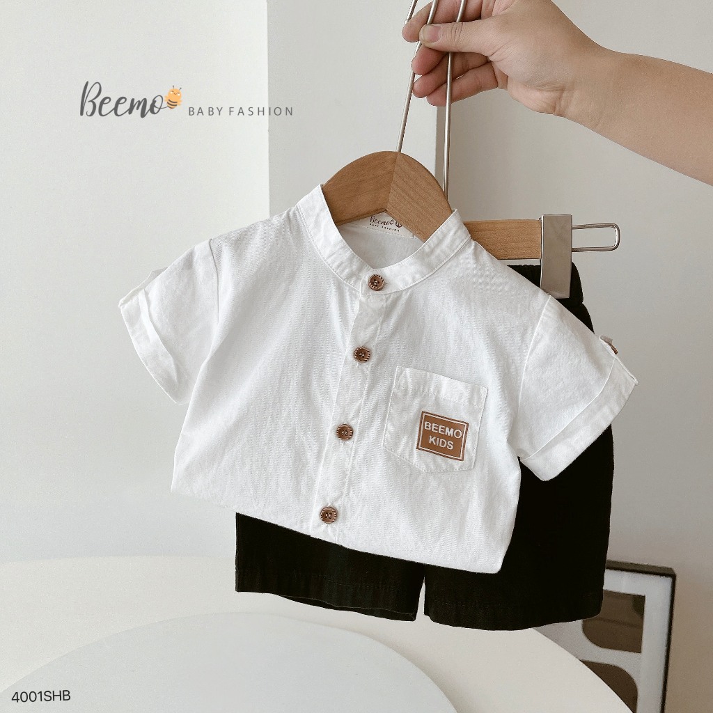 Set sơ mi cổ tàu phối túi kèm quần kaki cho bé, set bộ sơ mi áo công tử hàng thiết kế Beemo