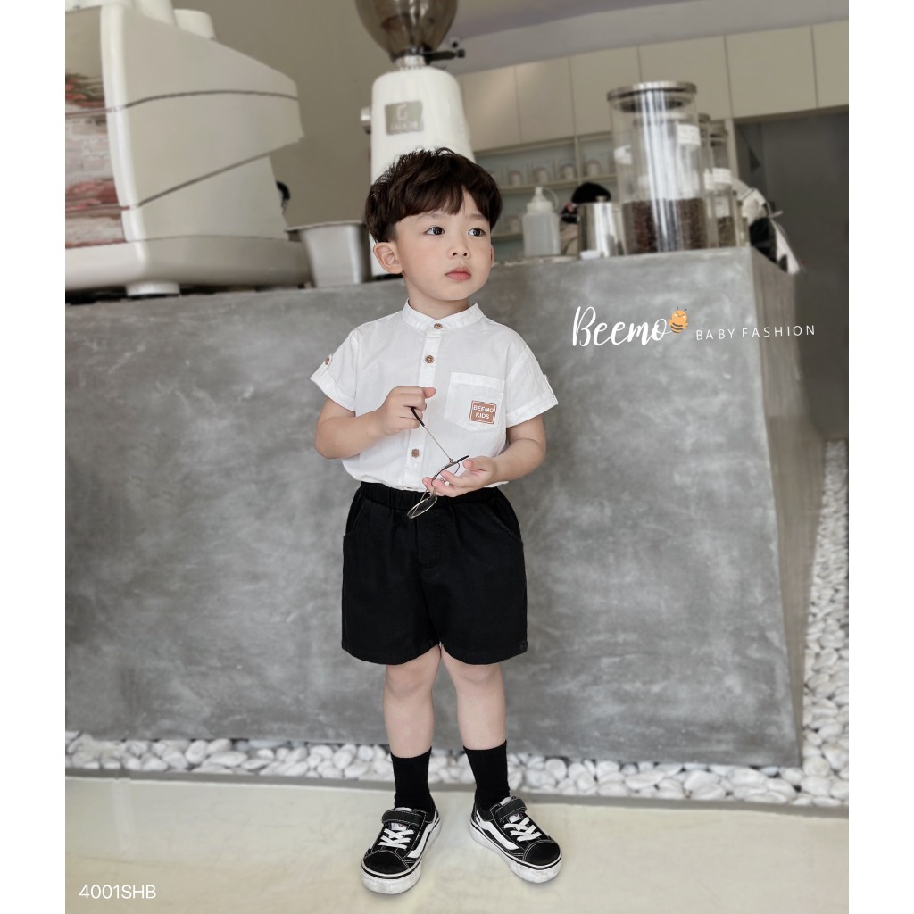 Set sơ mi cổ tàu phối túi kèm quần kaki cho bé, set bộ sơ mi áo công tử hàng thiết kế Beemo