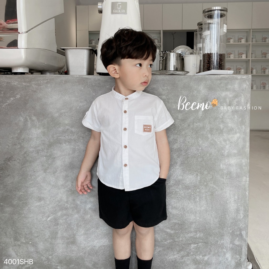 Set sơ mi cổ tàu phối túi kèm quần kaki cho bé, set bộ sơ mi áo công tử hàng thiết kế Beemo