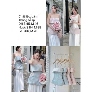 Áo Gấm Hoa Cách Điệu Dáng Quây Màu Xanh - Hồng, Thiết Kế Độc Đáo, Trẻ Trung Tươi Tắn