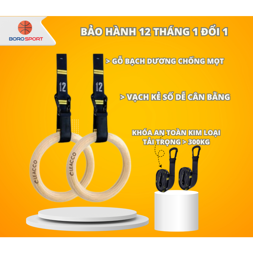 Ảnh Vòng Treo Xà Bảo Hành 12 Tháng Vòng Tập Gymnastic Rings Dây Có Vạch Đo Khóa Cài Chắc Chắn Cleacco VTX2 Boro Sport 2