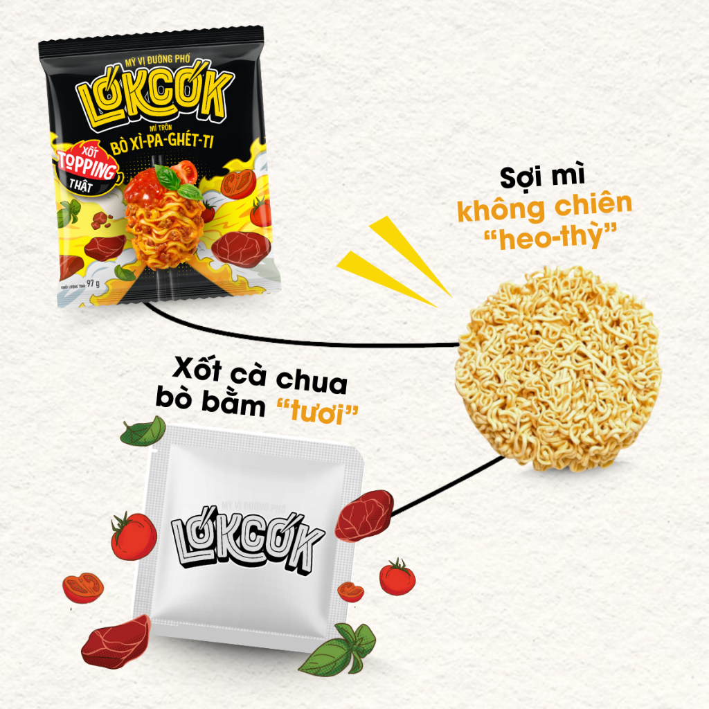 [Chính Hãng] Combo 6 Gói Mì Trộn Xốt Bò Xì-Pa-Ghét-Ti LOKCOK 6 Gói x 97G