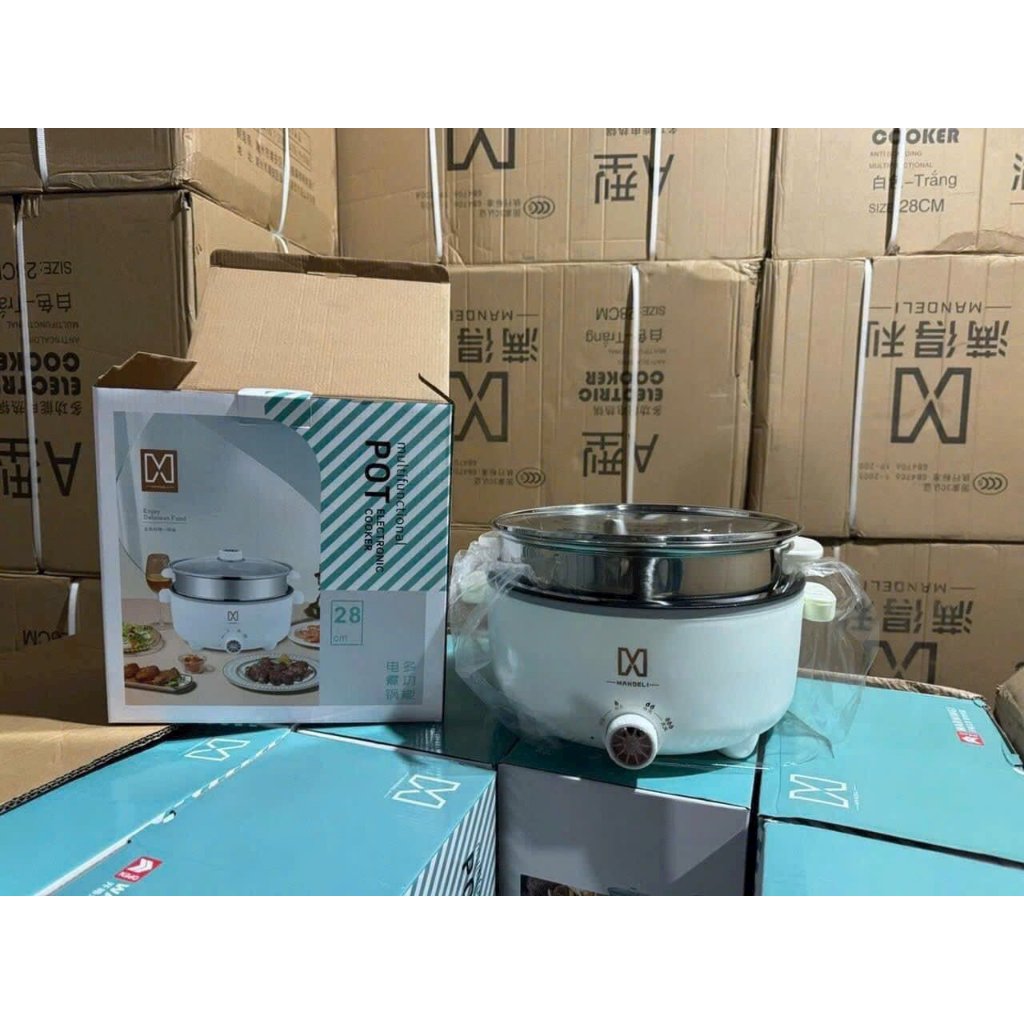 Nồi lẩu điện đa năng 2 tầng kèm khay hấp inox cao cấp công suất 1000W