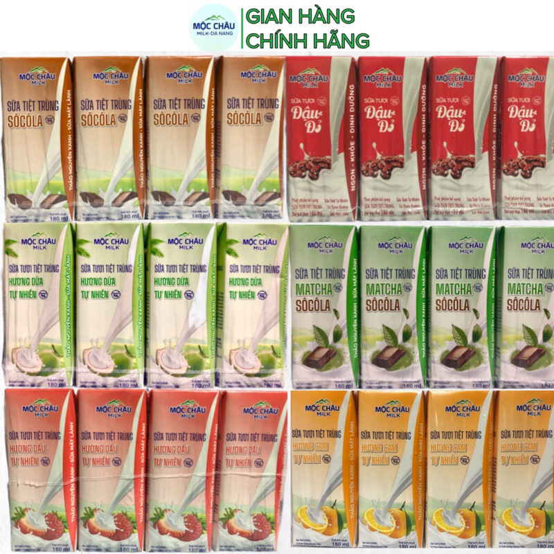 Combo 4 lốc sữa tươi tiệt trùng Mộc Châu Milk 180ml (4x180ml)(đc mix vị ...