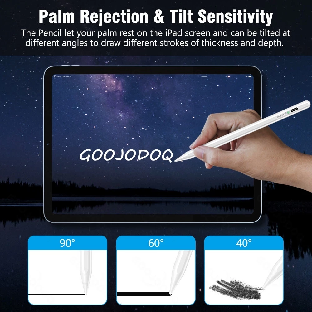 Bút cảm ứng GOOJODOQ cho Pad gen 9 8 7 6th Pro 11 12.9 2018-2023 2018 9.7 Mini 6 Chống Vân Tay Hiển thị phần trăm pin