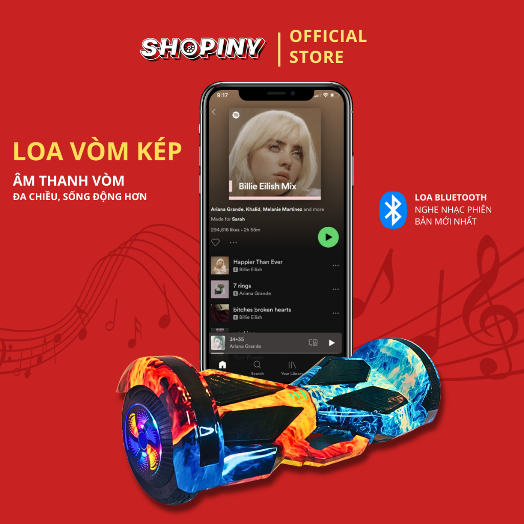Xe Điện Cân Bằng 8 inch- Hai Bánh Lớn-  Đồ Chơi Trẻ Em- Phát nhạc Bluetooth- Có Đèn Led