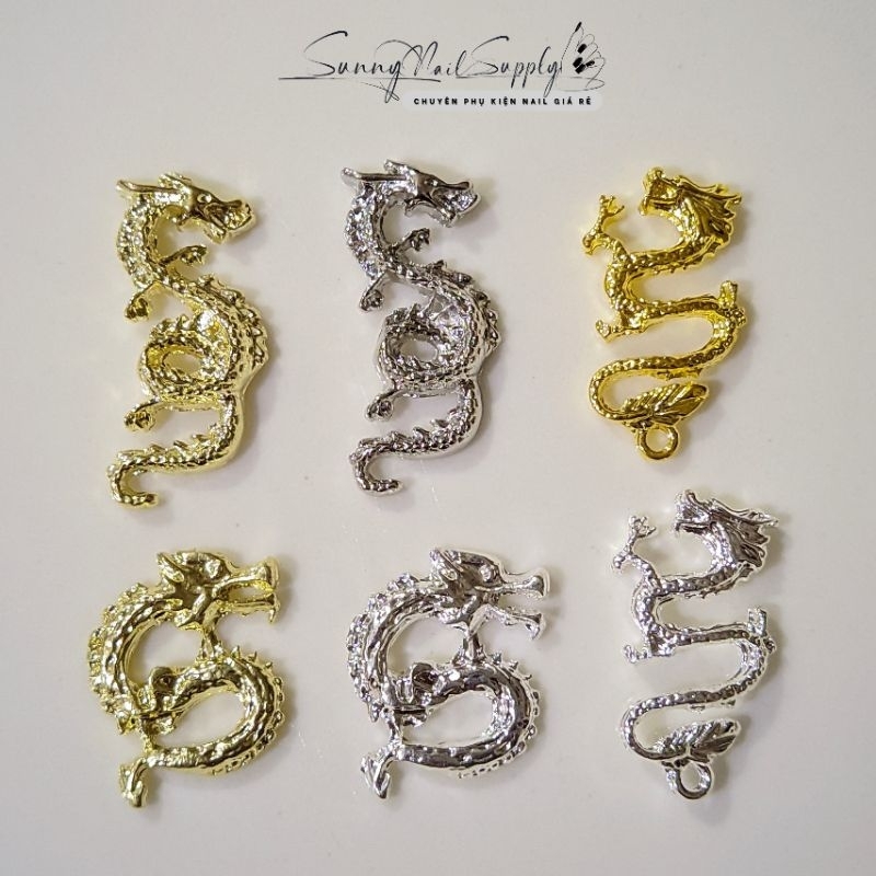 Charm nail Tết charm Rồng kim loại mạ vàng mạ bạc trang trí móng tay ...