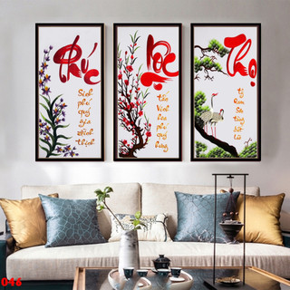 Tranh Treo Tường Chữ Phúc Lộc Thọ (Bộ 3 tấm) - Tranh Laminate Tráng Gương