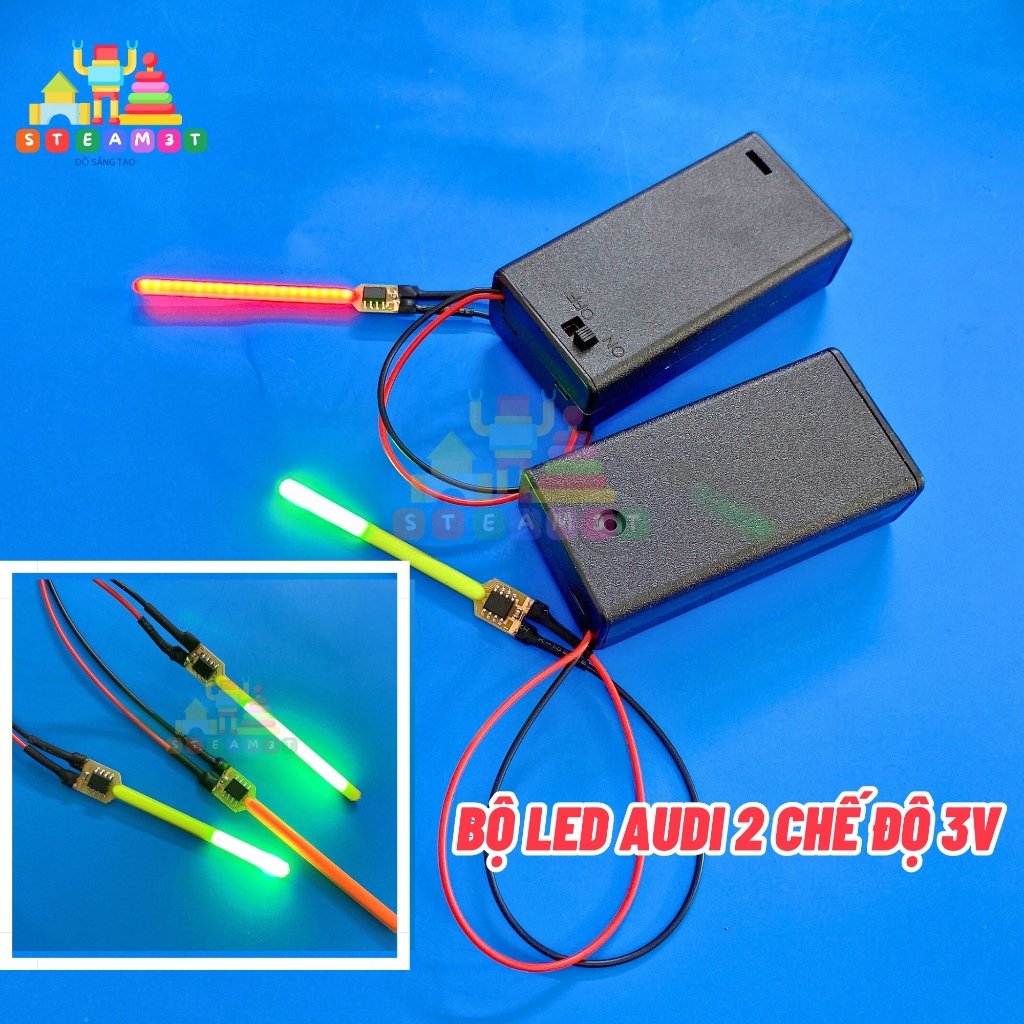 Bộ LED 3V 2 chế độ dùng pin AA, Led AUDI, dùng DIY học STEAM, Làm mô ...