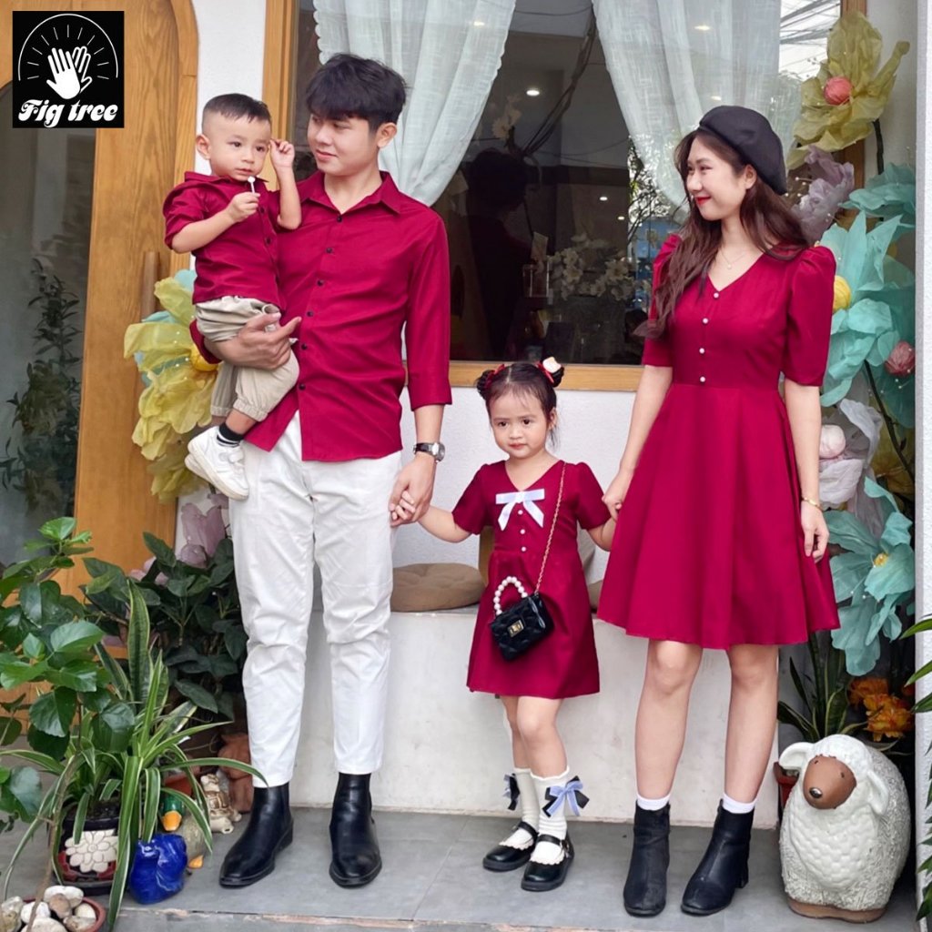 Đồng Phục Gia Đình Fig Tree Màu Đỏ Đô Đúng Chuẩn Đi Tiệc, Chụp Hình, đón Noel - đón Tết Siêu Sang