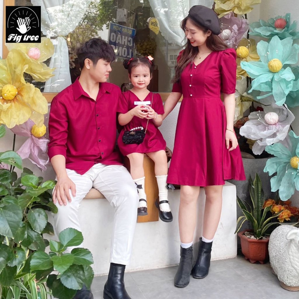 Đồng Phục Gia Đình Fig Tree Màu Đỏ Đô Đúng Chuẩn Đi Tiệc, Chụp Hình, đón Noel - đón Tết Siêu Sang