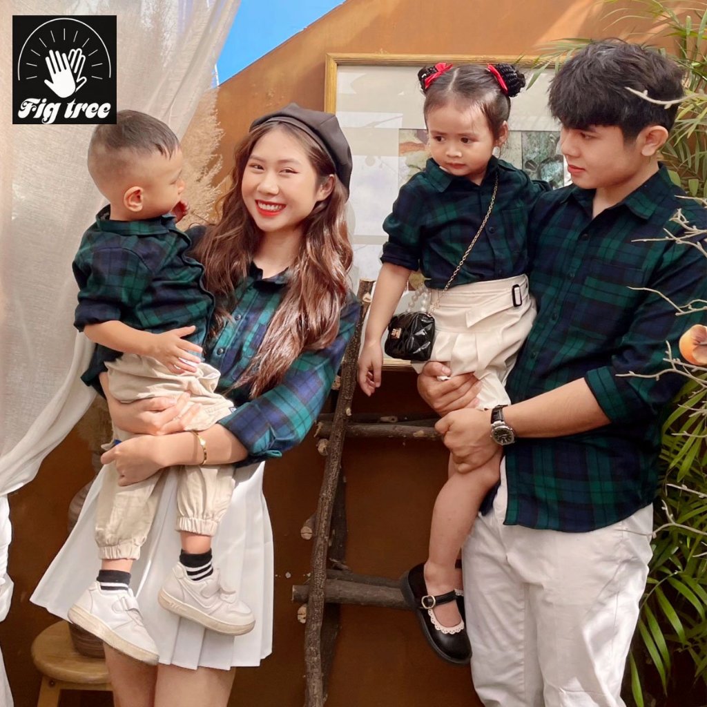 Áo Gia Đình Caro Xanh Noel FIG TREE MS 186 (hàng thiết kế +full size)