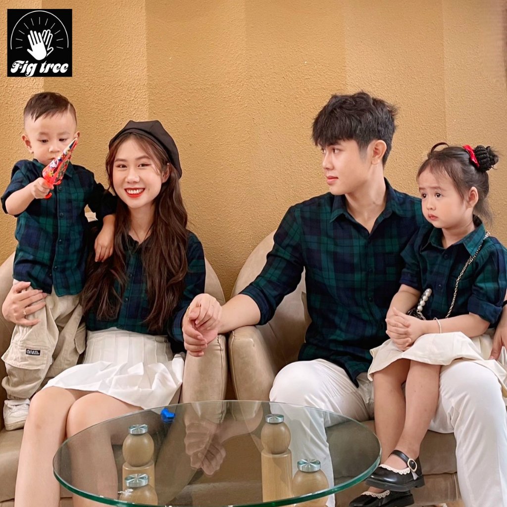 Áo Gia Đình Caro Xanh Noel FIG TREE MS 186 (hàng thiết kế +full size)