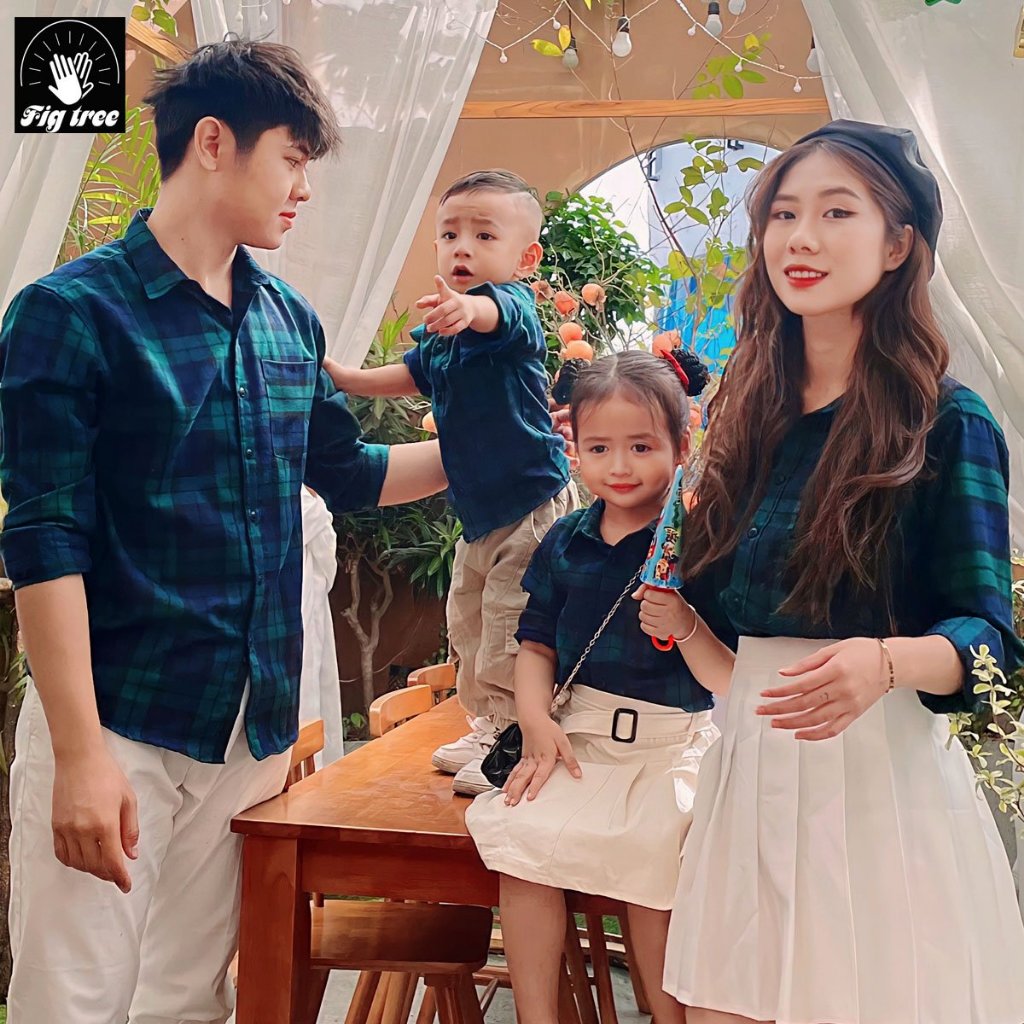 Áo Gia Đình Caro Xanh Noel FIG TREE MS 186 (hàng thiết kế +full size)