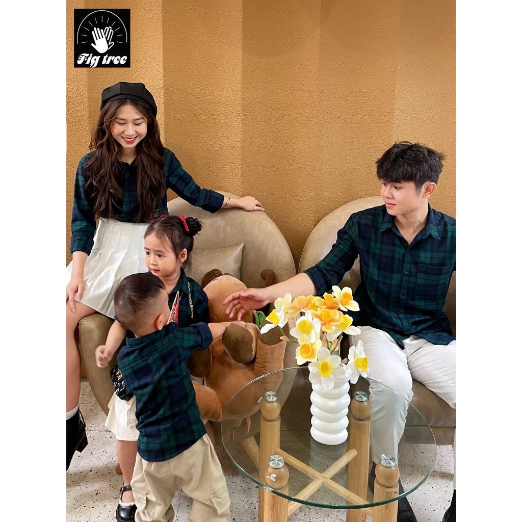 Áo Gia Đình Caro Xanh Noel FIG TREE MS 186 (hàng thiết kế +full size)