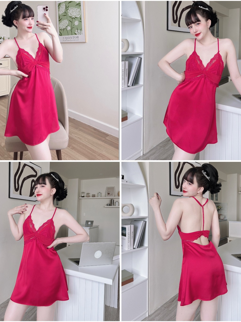 Ảnh Váy Ngủ Nữ Chữ T Kèm Quần SOJUN Dưới 60Kg 3
