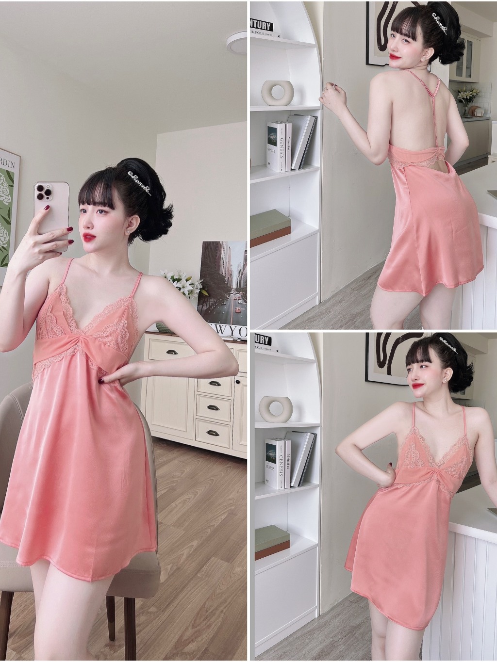 Ảnh Váy Ngủ Nữ Chữ T Kèm Quần SOJUN Dưới 60Kg 2