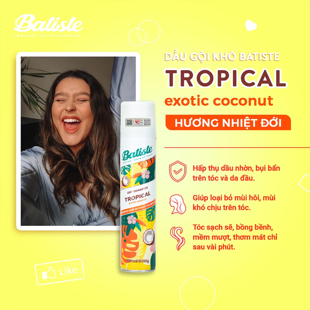 Ảnh Dầu Gội Khô Batiste Hương Hoa Nhiệt Đới - Batiste Dry Shampoo Coconut & Exotic Tropical 200ml 3