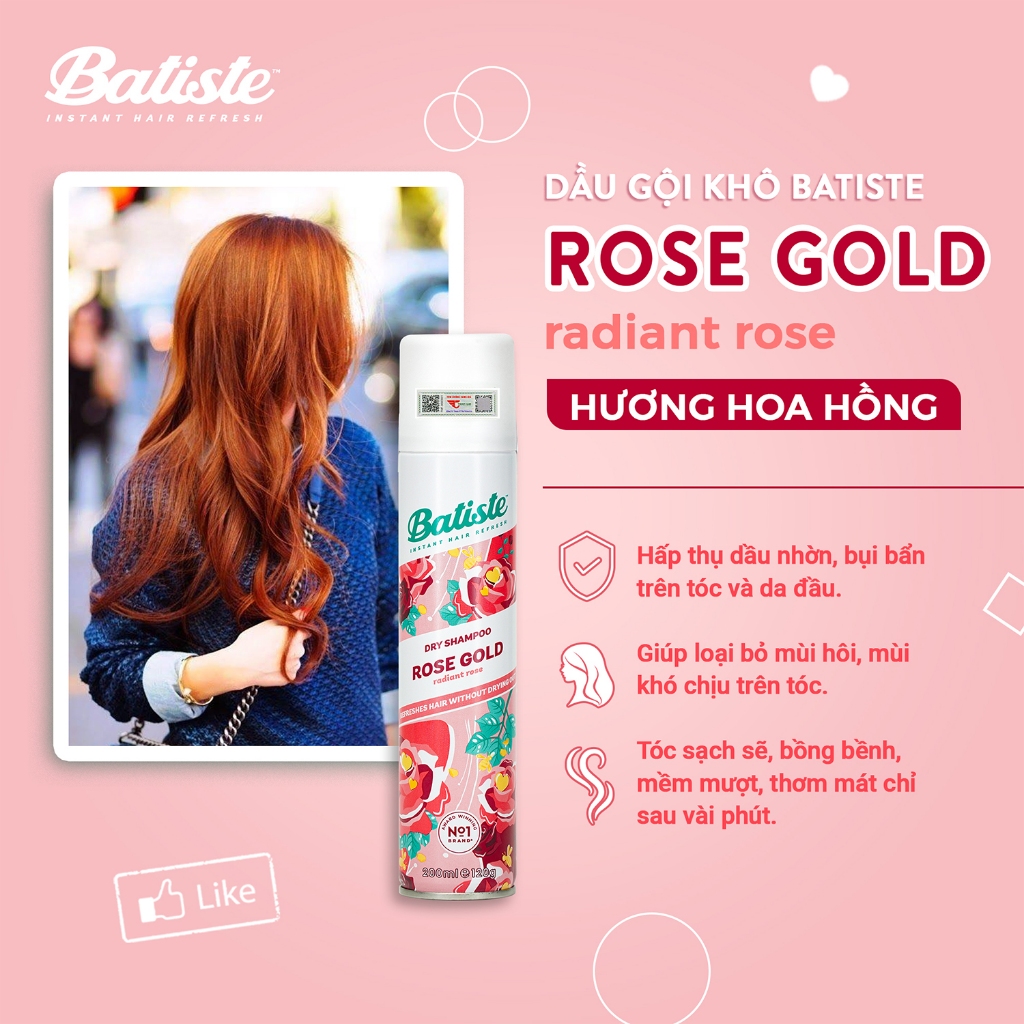 Ảnh Dầu Gội Khô Batiste Hương Hoa Hồng - Batiste Dry Shampoo Rose Gold Radiant Rose 200ml 3