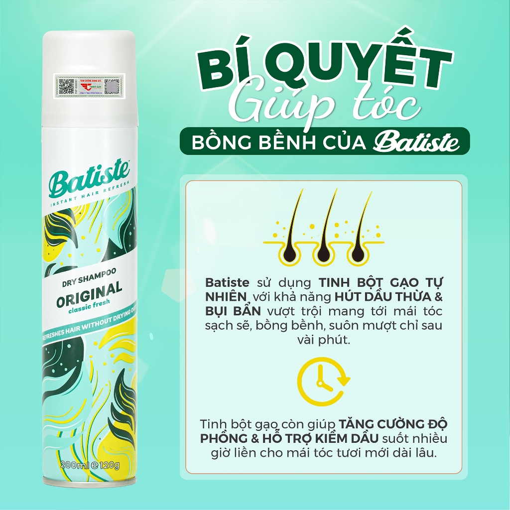 Ảnh Dầu Gội Khô Hương Cổ Điển Batiste Dry Shampoo Clean & Classic Original 200ml 4