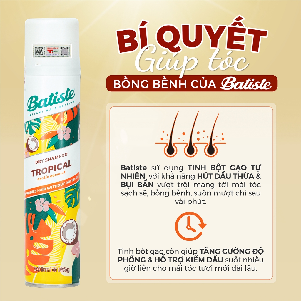 Ảnh Dầu Gội Khô Batiste Hương Hoa Nhiệt Đới - Batiste Dry Shampoo Coconut & Exotic Tropical 200ml 4