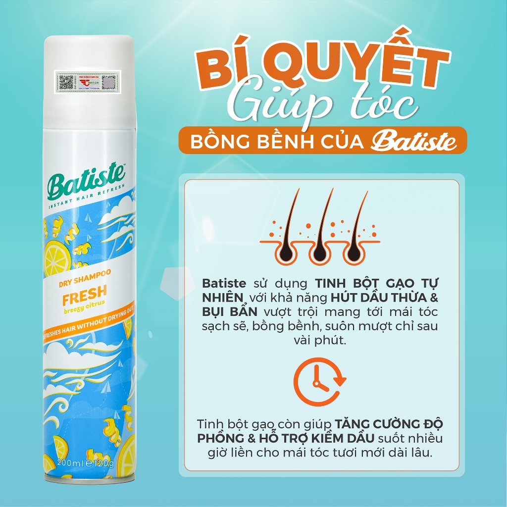 Ảnh Dầu Gội Khô Batiste Tươi Mát Tức Thì - Batiste Dry Shampoo Light & Breezy Fresh 200ml 4
