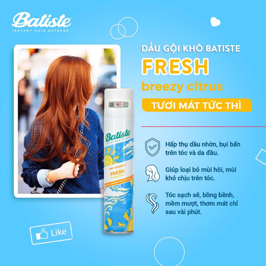 Ảnh Dầu Gội Khô Batiste Tươi Mát Tức Thì - Batiste Dry Shampoo Light & Breezy Fresh 200ml 3
