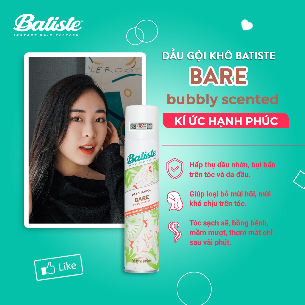 Ảnh Dầu Gội Khô Batiste Hương Hoa Thiên Nhiên Dịu Nhẹ - Batiste Dry Shampoo Natural & light Bare 200ml 3