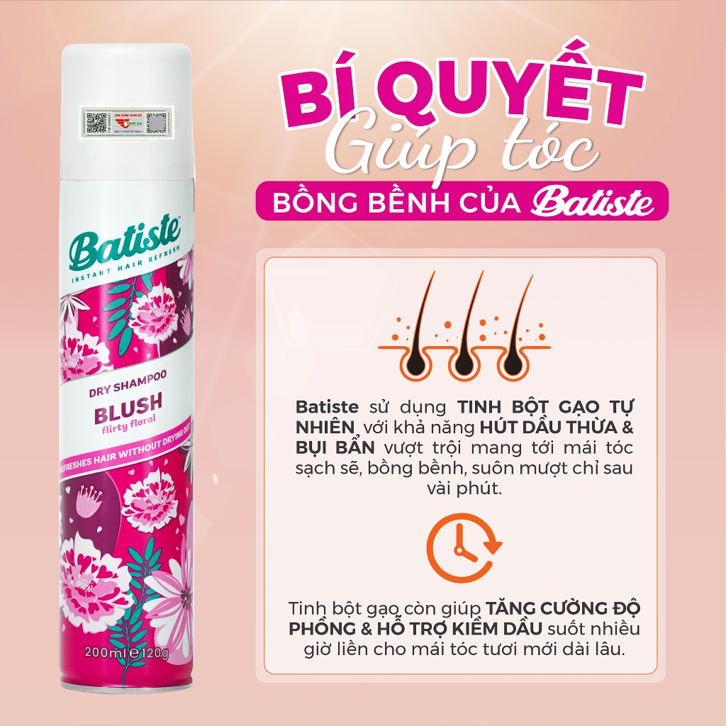 Ảnh Dầu Gội Khô Batiste Hương Hoa Quyến Rũ - Batiste Dry Shampoo Floral & Flirty Blush 200ml 4