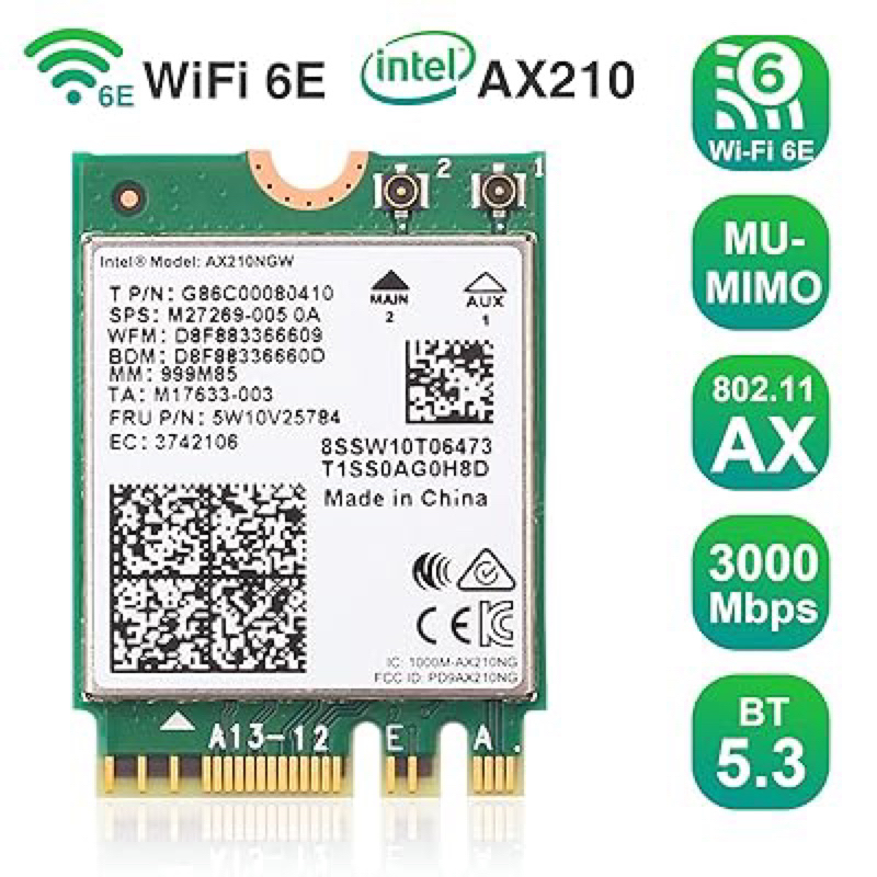 Wifi Intel AX211, M.2 wifi ax211ngw băng tần 2.4G, 5.8G và 6G Wi-Fi 6E ...