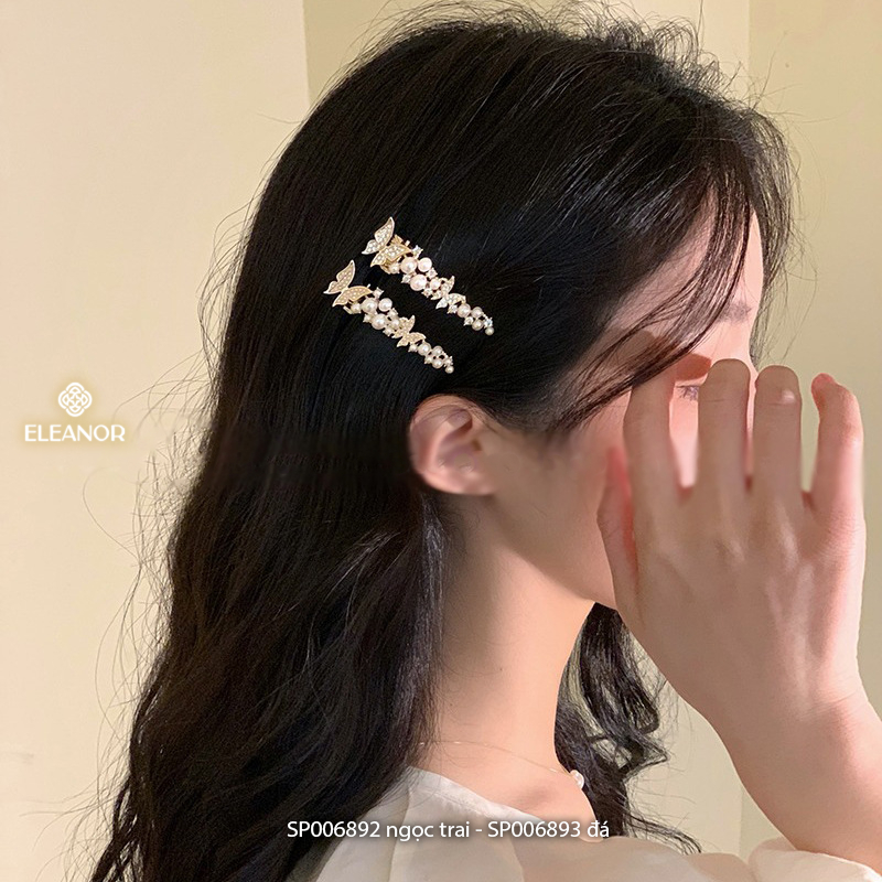 Kẹp tóc nữ Eleanor Accessories hình hồ điệp đính đá kẹp tóc mái ngọc trai nhân tạo phụ kiện tóc 6892