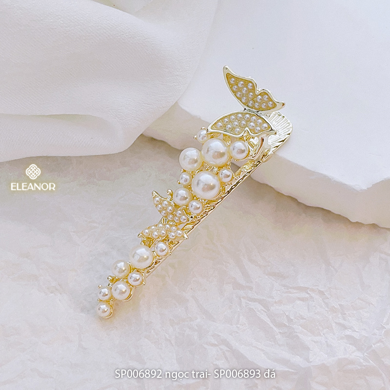 Kẹp tóc nữ Eleanor Accessories hình hồ điệp đính đá kẹp tóc mái ngọc trai nhân tạo phụ kiện tóc 6892