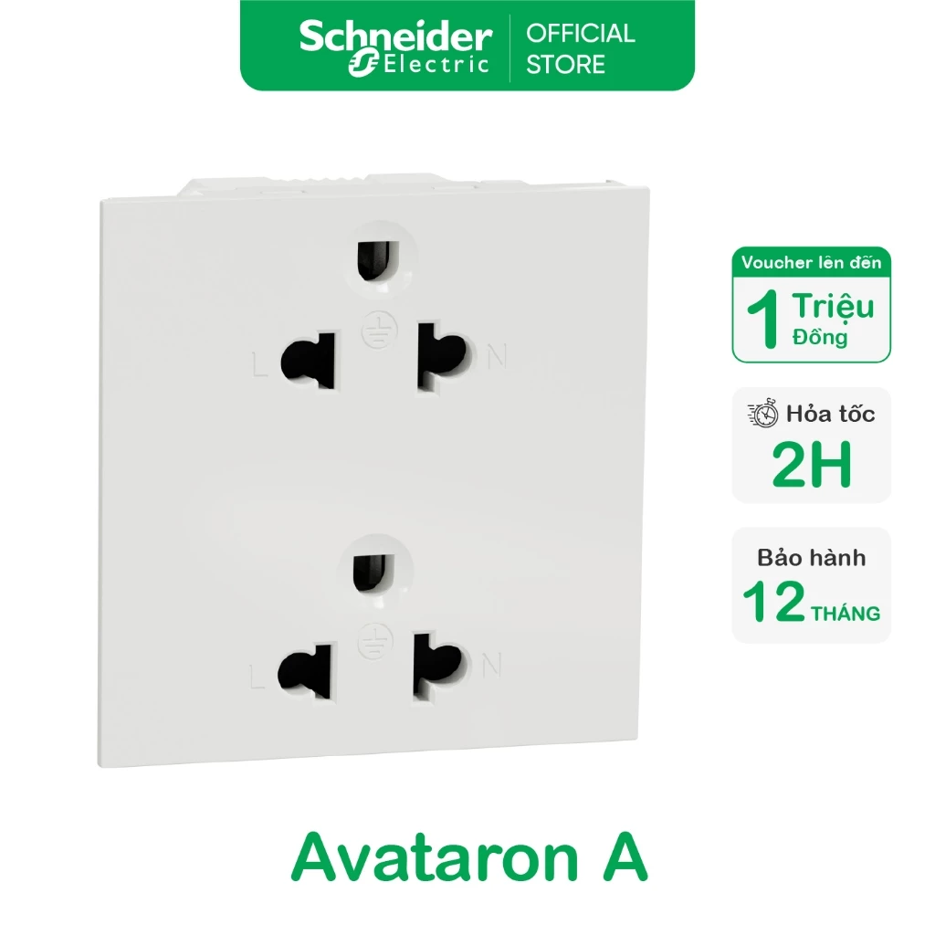 Hạt ổ cắm 3 chấu dòng AvatarOn A Cắm Nhanh 16A Trắng 250VAC IP20 - Schneider Electric - M3T426UST_WE M3T426UST2_WE