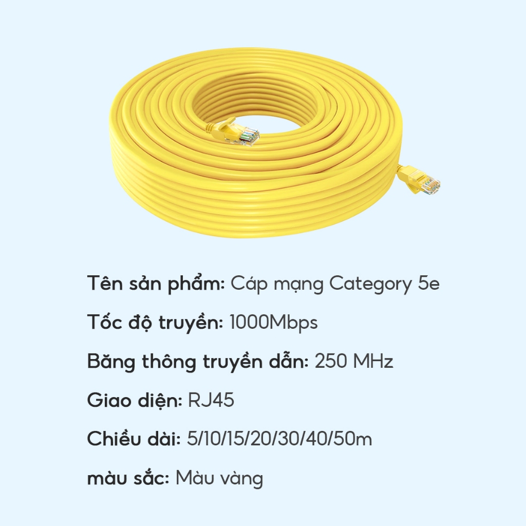 Cáp Mạng Có Đầu Bấm Sẵn (Màu Vàng) 10M