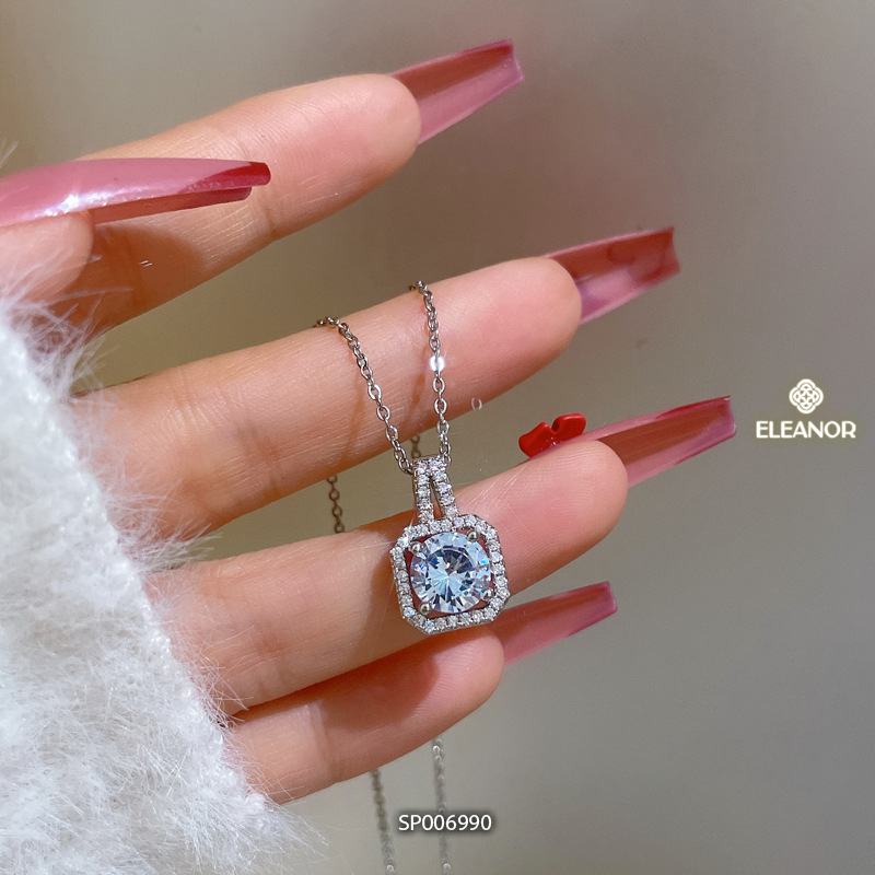 Dây chuyền nữ titan Eleanor Accessories hình vuông đính đá phụ kiện trang sức 6990