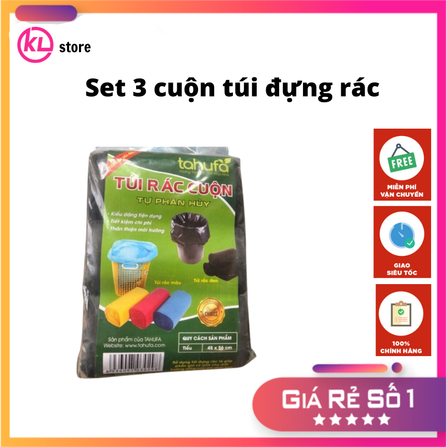 Sét 3 Cuộn Túi Rác Tự Phân Hủy - Bao Rác Đen Kích Thước Trung - Thân ...