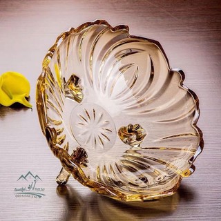 Đĩa Thuỷ Tinh 3 Chân Màu Vàng Cao Cấp Sang Trọng