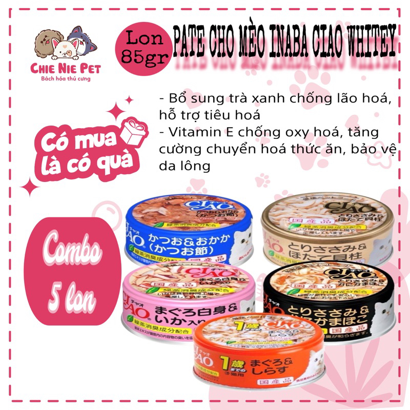 [Combo 5 lon] Pate cho mèo Inaba Ciao Whitey hộp 85g đủ vị | Shopee ...