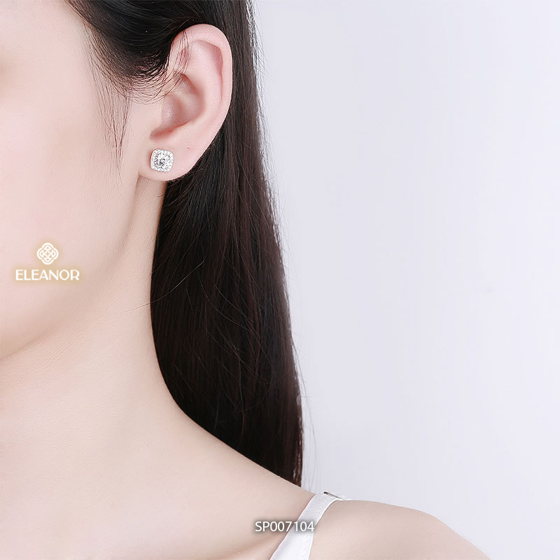 Bông tai nữ chuôi bạc 925 Eleanor Accessories dáng vuông đính đá phụ kiện trang sức khuyên tai 7104