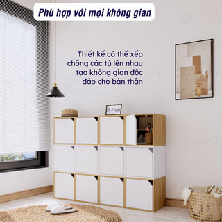 Kệ Sách Gỗ Tổ Ong Decor Linh Động FIVO FB02, Các Ô Tách Rời Di Chuyển Dễ Dàng, Có Kèm Tấm Lưng, Hộc Tủ Rộng Rãi