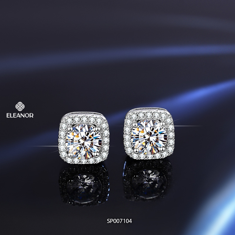 Bông tai nữ chuôi bạc 925 Eleanor Accessories dáng vuông đính đá phụ kiện trang sức khuyên tai 7104