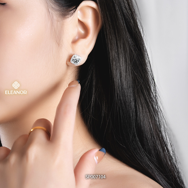 Bông tai nữ chuôi bạc 925 Eleanor Accessories dáng vuông đính đá phụ kiện trang sức khuyên tai 7104