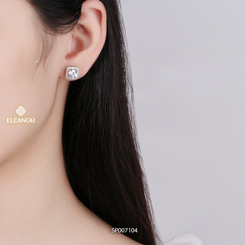 Bông tai nữ chuôi bạc 925 Eleanor Accessories dáng vuông đính đá phụ kiện trang sức khuyên tai 7104