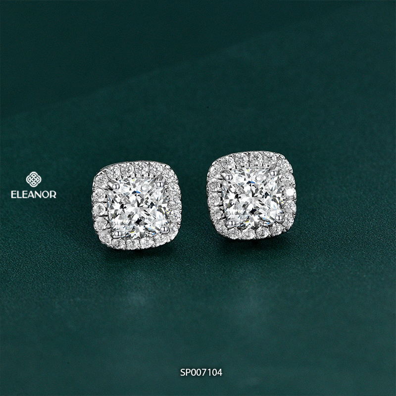 Bông tai nữ chuôi bạc 925 Eleanor Accessories dáng vuông đính đá phụ kiện trang sức khuyên tai 7104