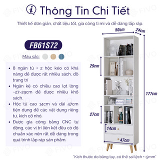 [Freeship Toàn Quốc] Tủ Sách Gỗ Lắp Ráp 5 Tầng FB61 FIVO, 4 Chân Thông Thoáng Dễ Vệ Sinh, Hộc Tủ Tiện Ích