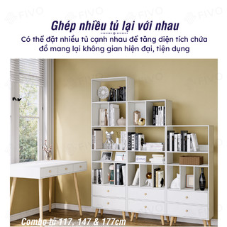 [Freeship Toàn Quốc] Tủ Sách Gỗ Lắp Ráp 5 Tầng FB61 FIVO, 4 Chân Thông Thoáng Dễ Vệ Sinh, Hộc Tủ Tiện Ích