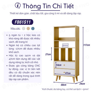 Combo 3 Tủ Sách Đứng Đa Năng FIVO FB61 Cao Cấp, Chất Liệu Gỗ MDF Cao Cấp, Dễ Dàng Lắp Ráp, Phù Hợp Mọi Không Gian